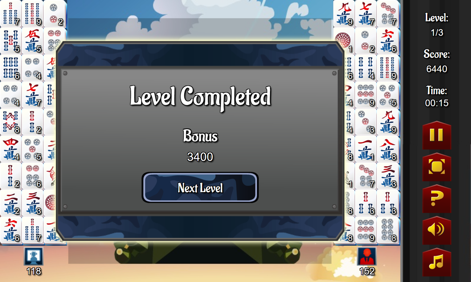 Mahjong Battle Game Level Completed Screenshot.