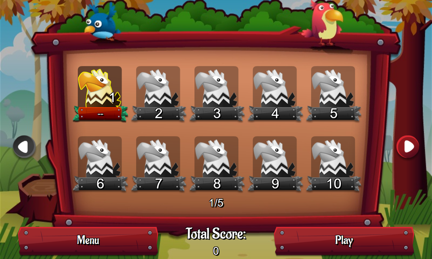 Mahjong Birds Game Level Select Screenshot.