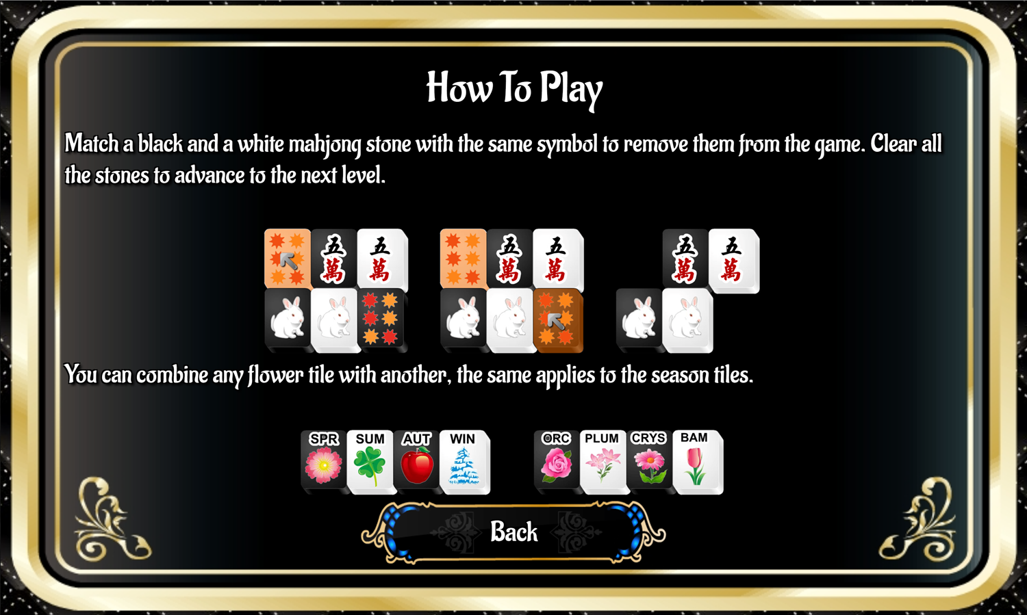 Mahjong Black and White 2 Untimed Game How to Play Screen Screenshot.