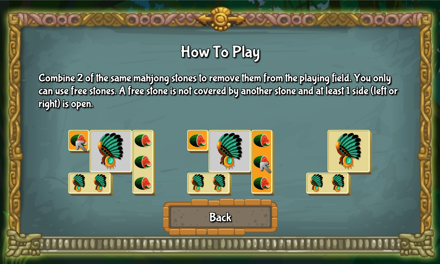 Mahjong Blocks Maya Game How to Play Screen Screenshot.