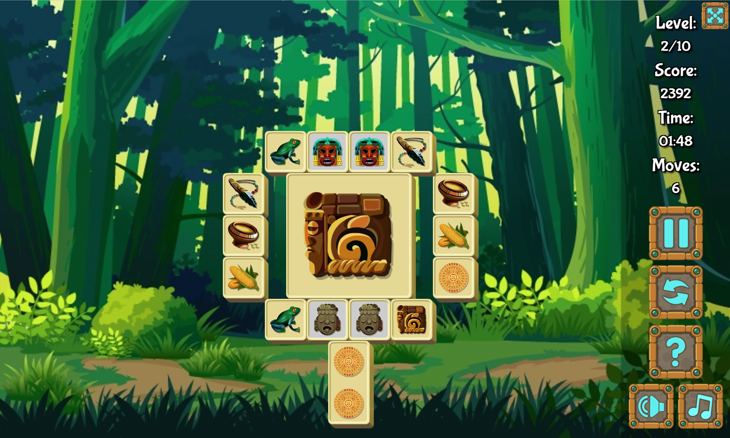 Mahjong Blocks Maya Game Level With a Large Stone Screenshot.