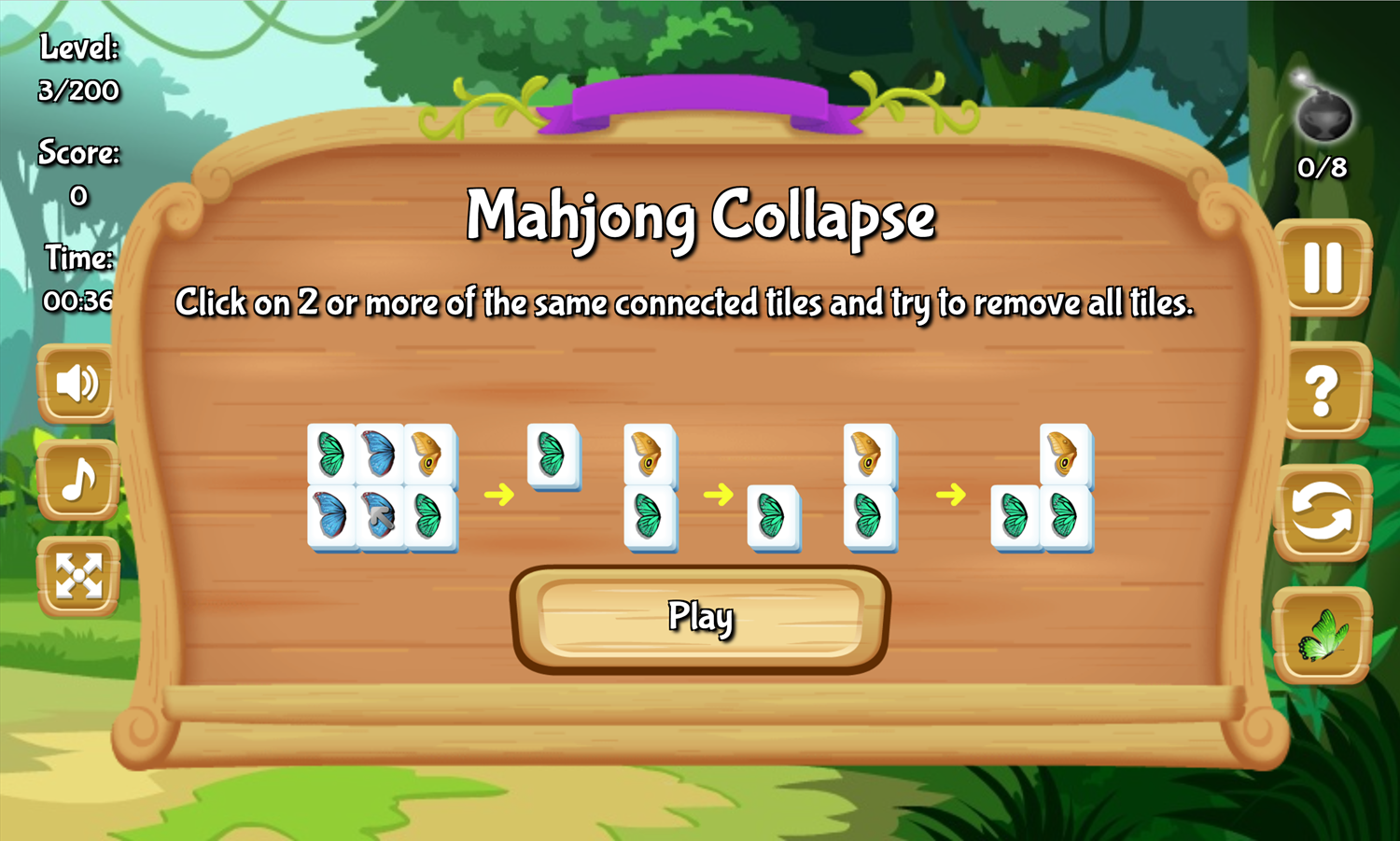Mahjong Butterfly Garden Game Mahjong Collapse How to Play Screen Screenshot.