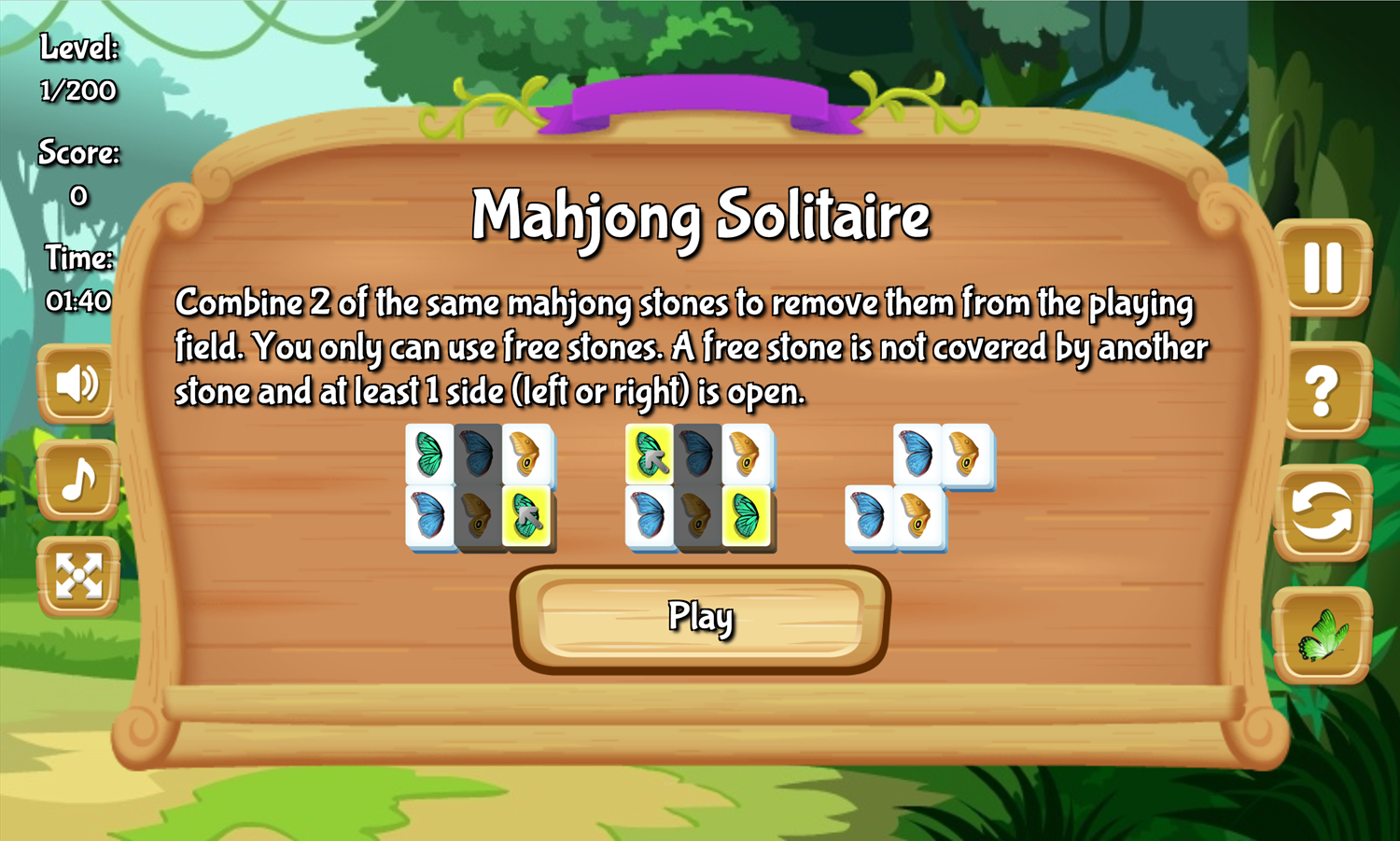 Mahjong Butterfly Garden Game Mahjong Solitaire How to Play Screen Screenshot.