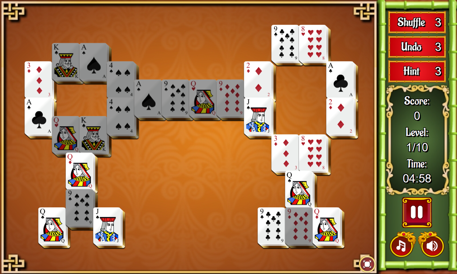 Mahjong Card Solitaire Game Start Screenshot.