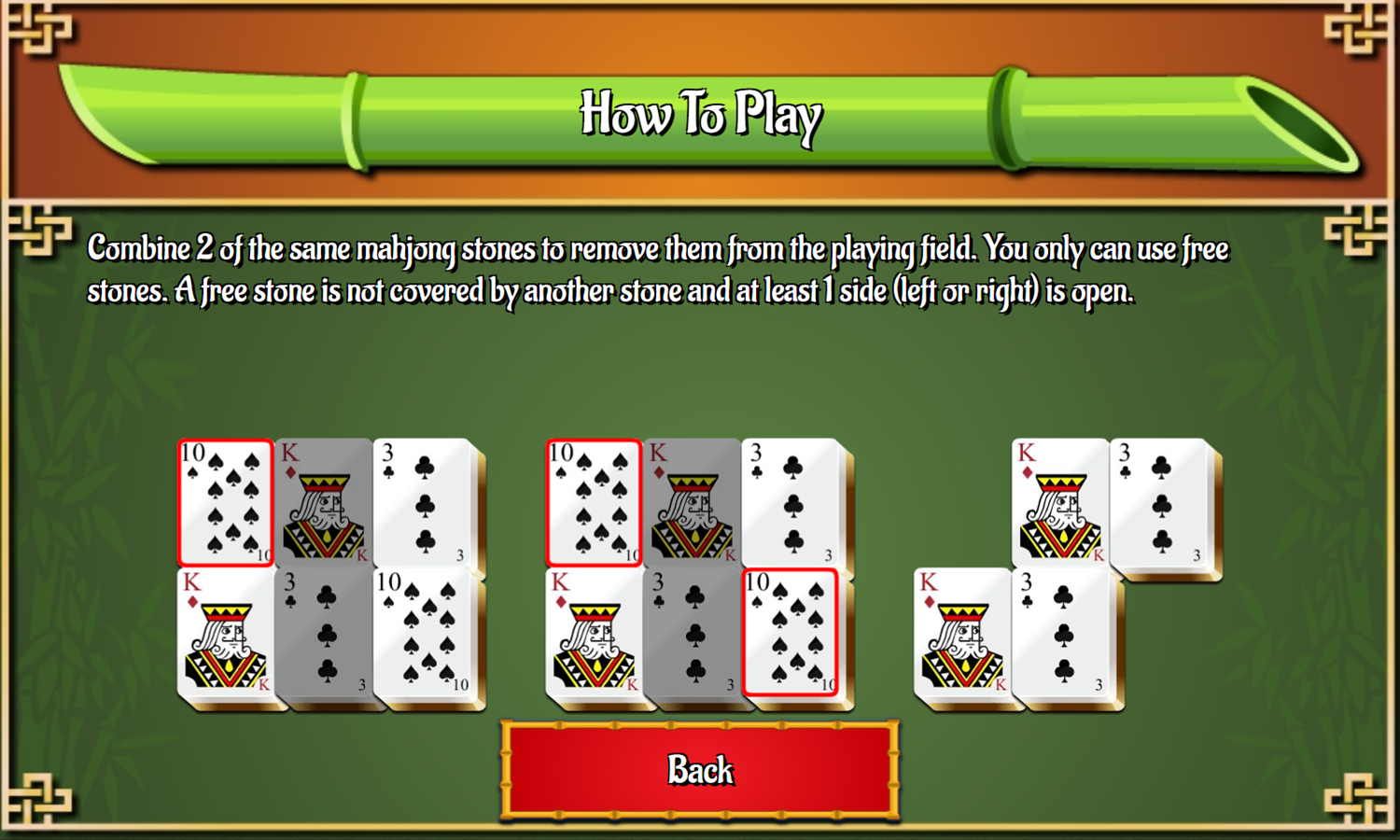 Mahjong Card Solitaire Game How To Play Screenshot.