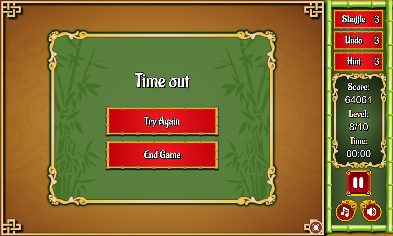 Mahjong Card Solitaire Game Time Out Screenshot.