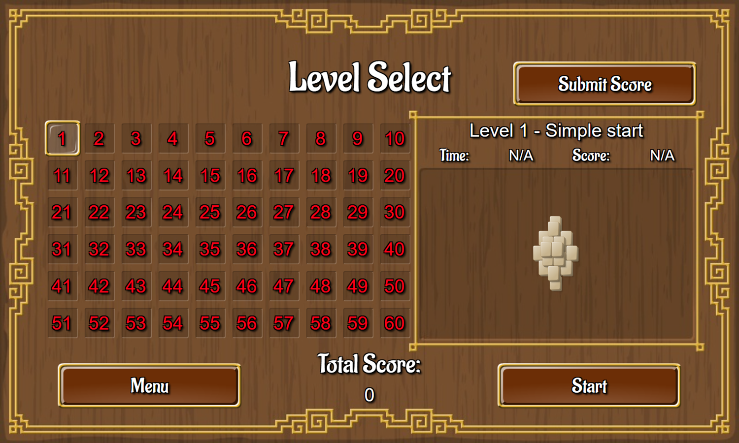 Mahjong Classic Game Level Select Screenshot.