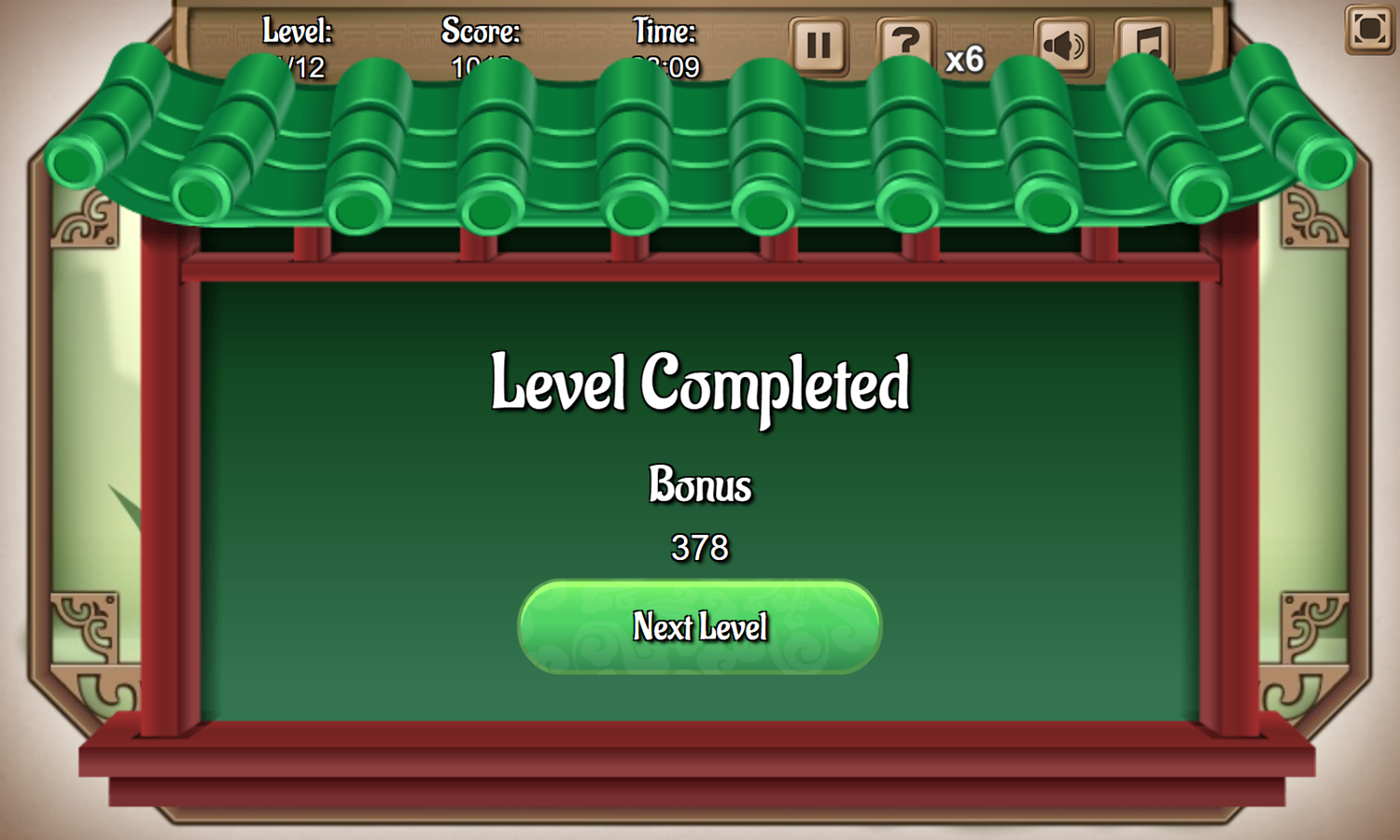 Mahjong Connect 1 Game Level Completed Screenshot.