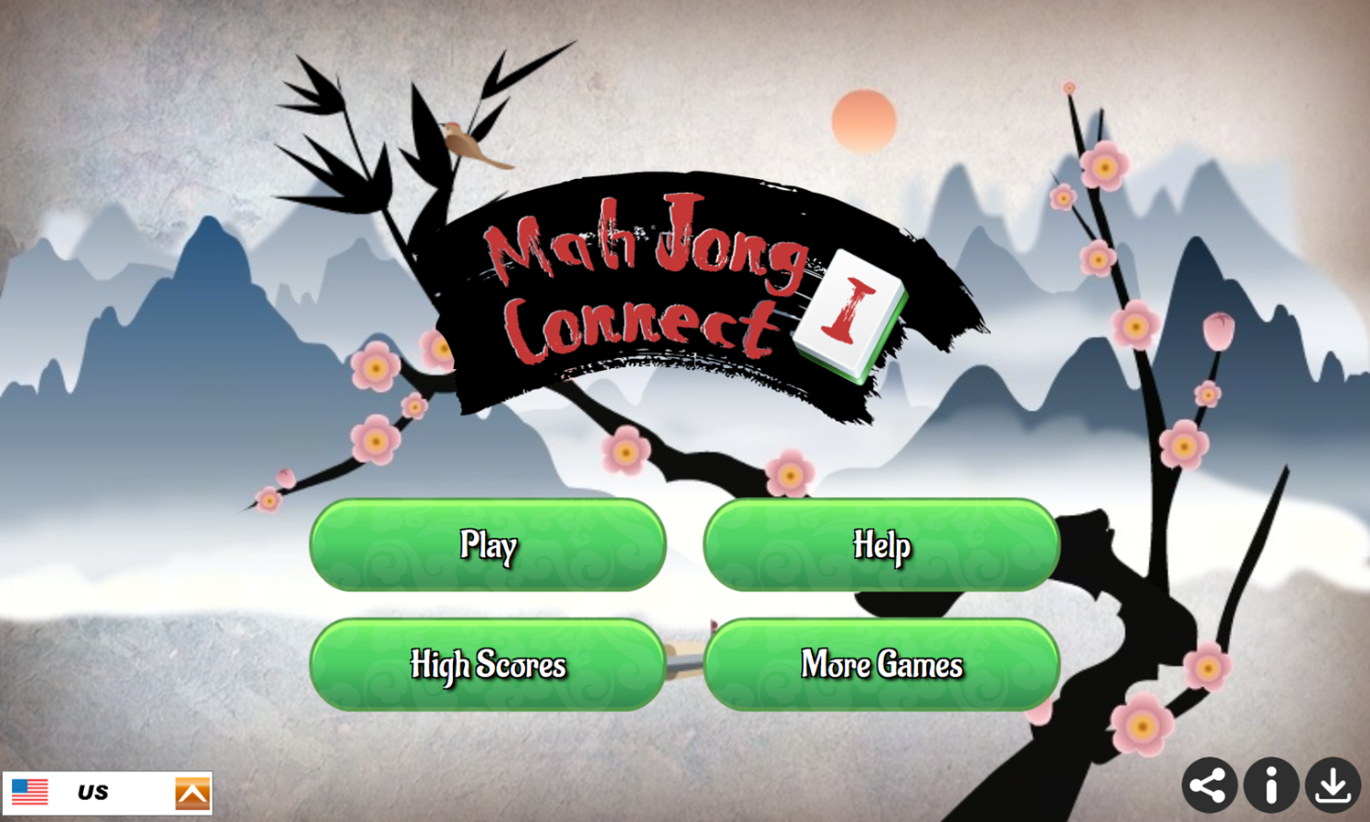 Mahjong Connect 1 Game Welcome Screen Screenshot.