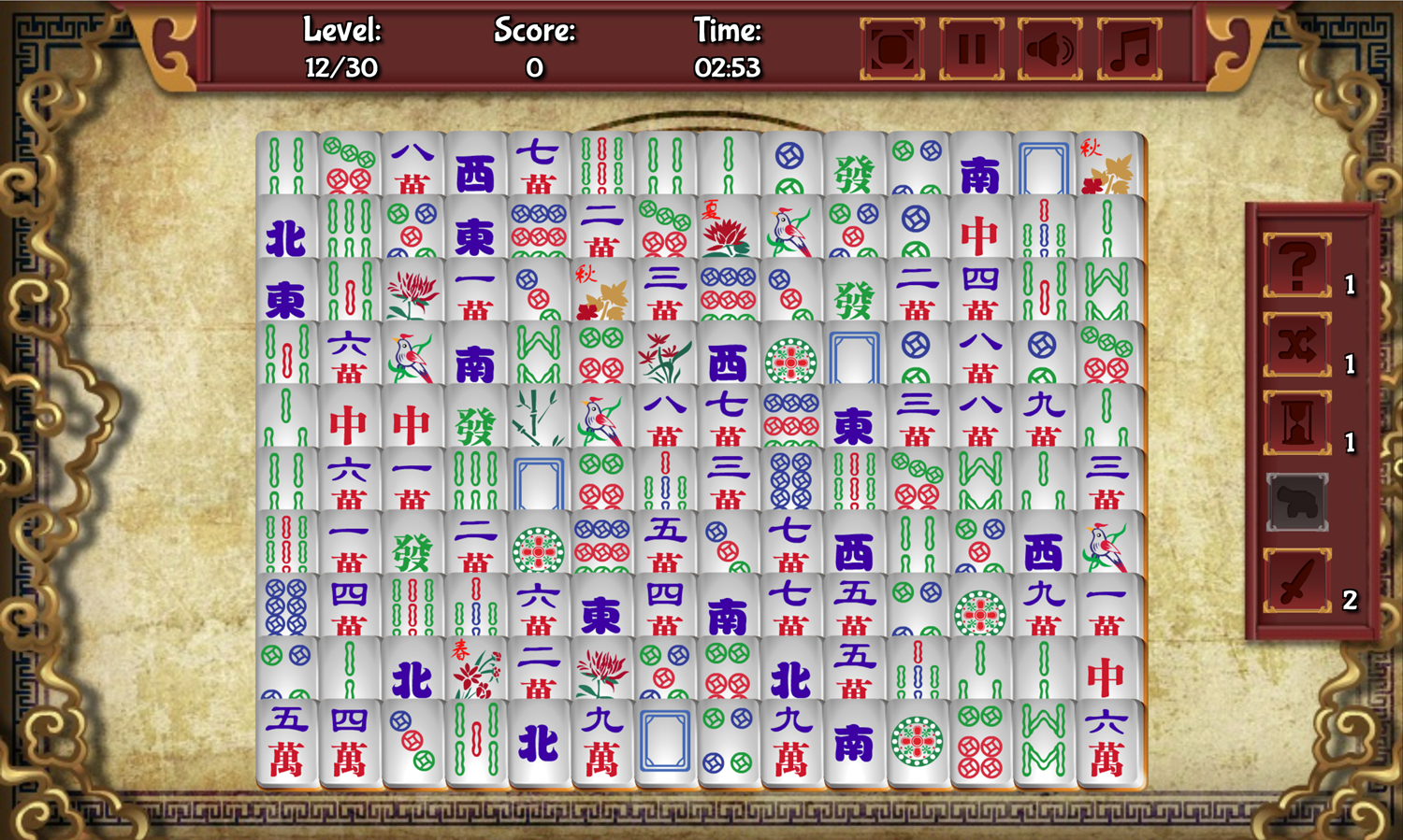 Mahjong Connect 2 Game Level With Full Board Screenshot.