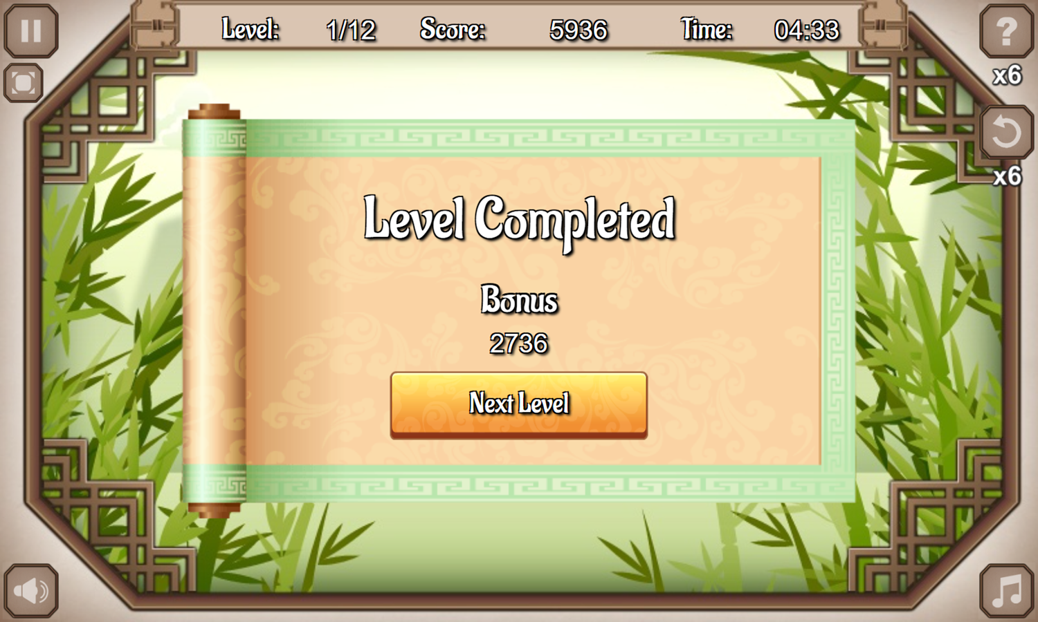 Mahjong Connect Game Level Completed Screenshot.