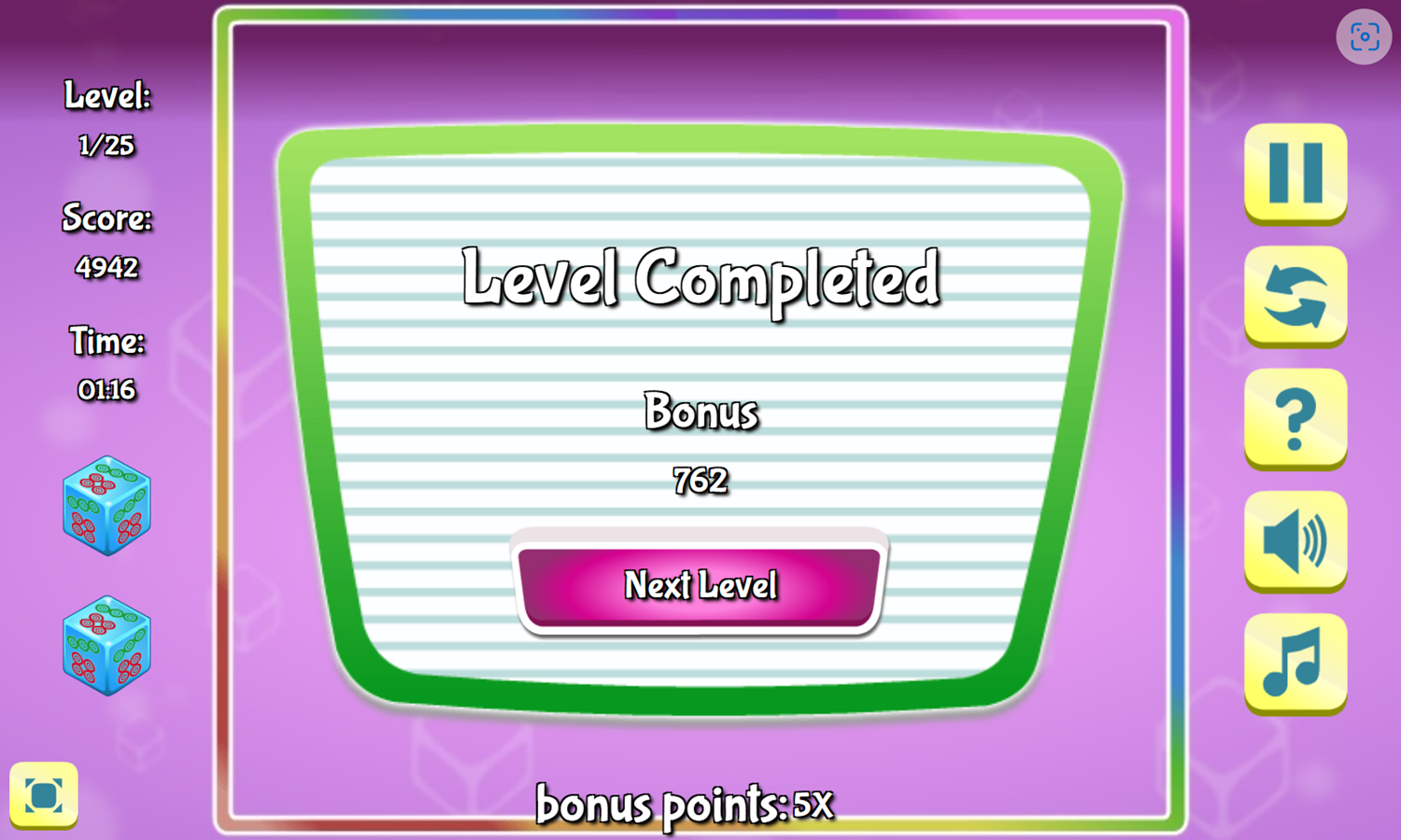 Mahjong Cubes Game Level Completed Screenshot.