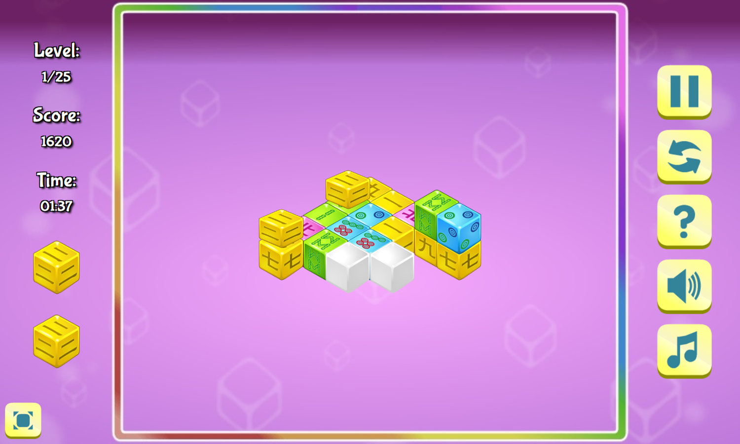 Mahjong Cubes Game Level Play Screenshot.