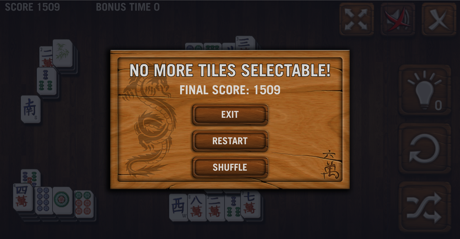 Mahjong Deluxe Game Over Screen Screenshot.