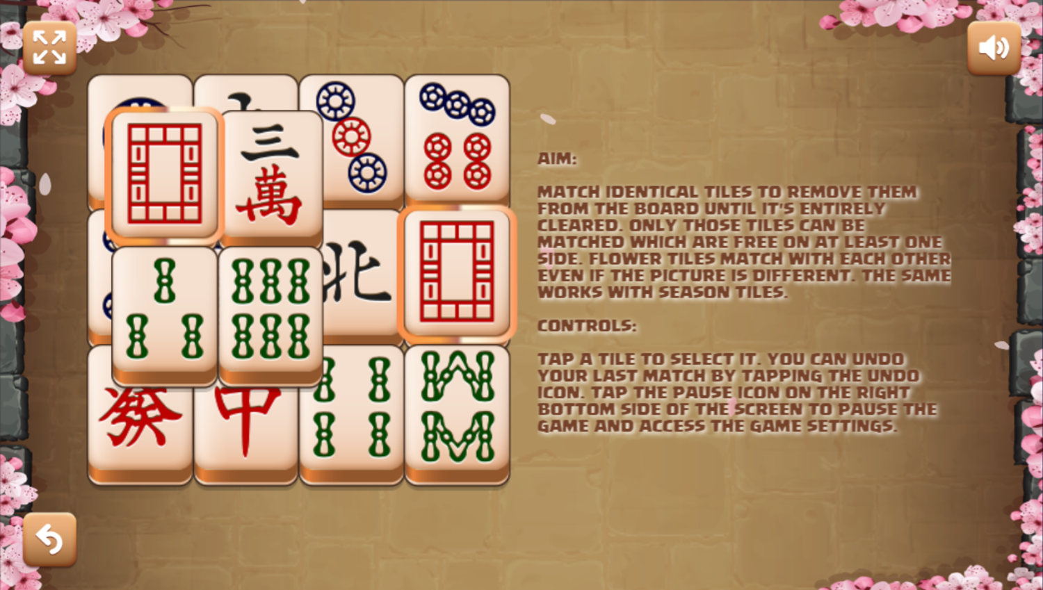 Mahjong Flowers Game Instructions Screenshot.