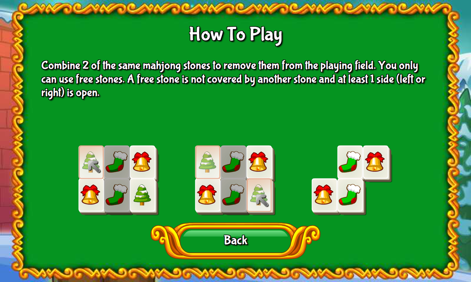 Mahjong For Christmas Game How To Play Screenshot.