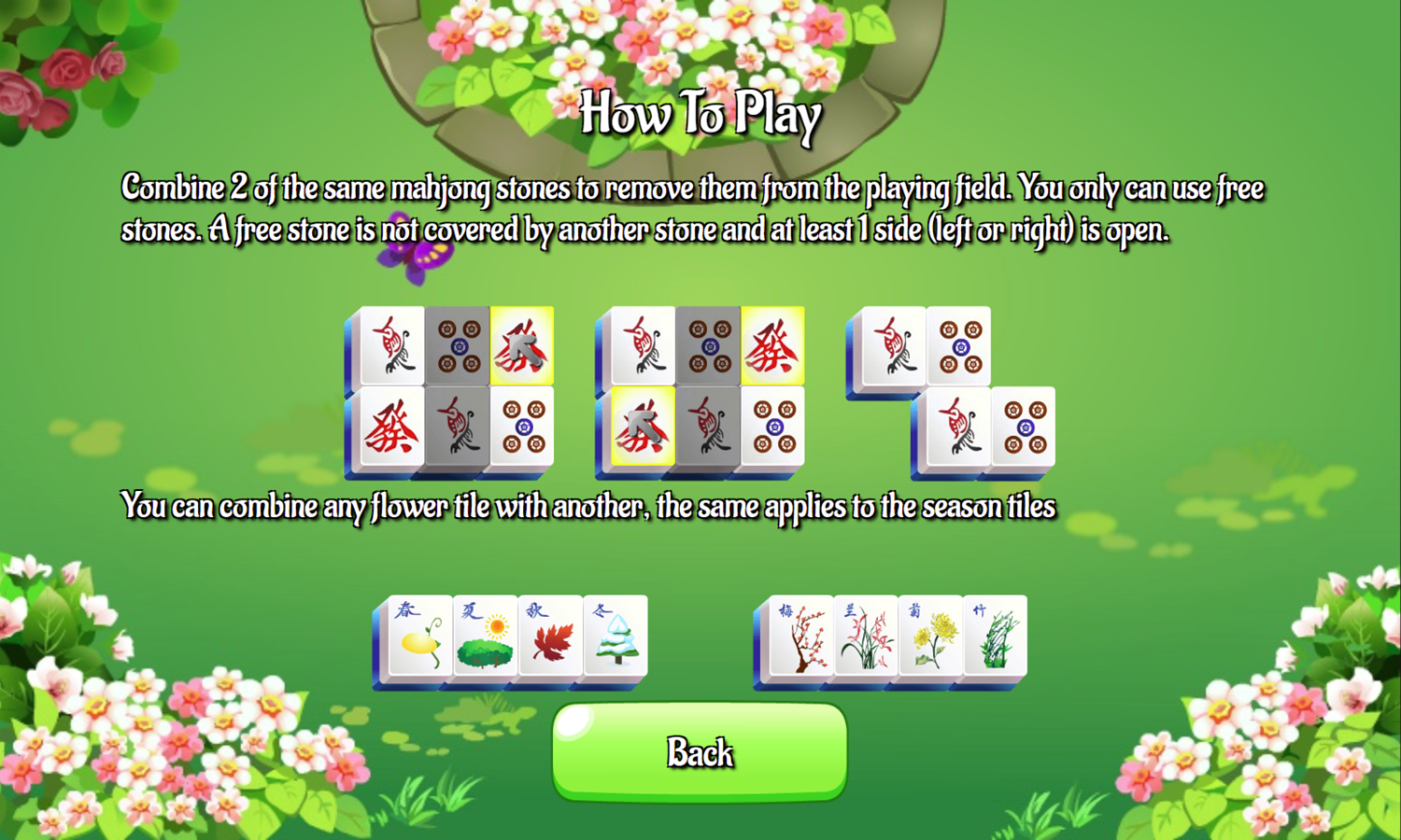 Mahjong Gardens 2 Game How to Play Screen Screenshot.