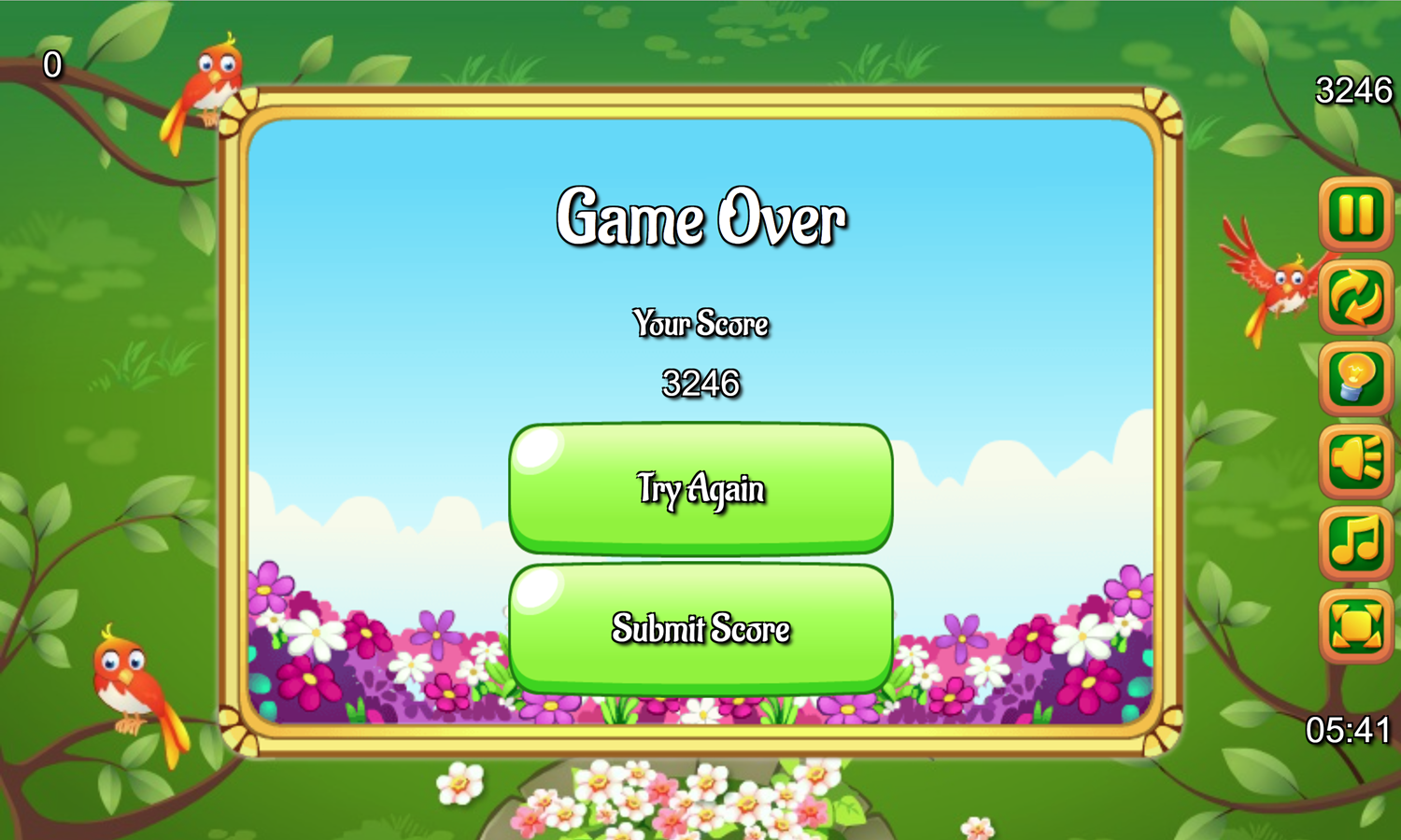 Mahjong Gardens Game Over Screen Screenshot.