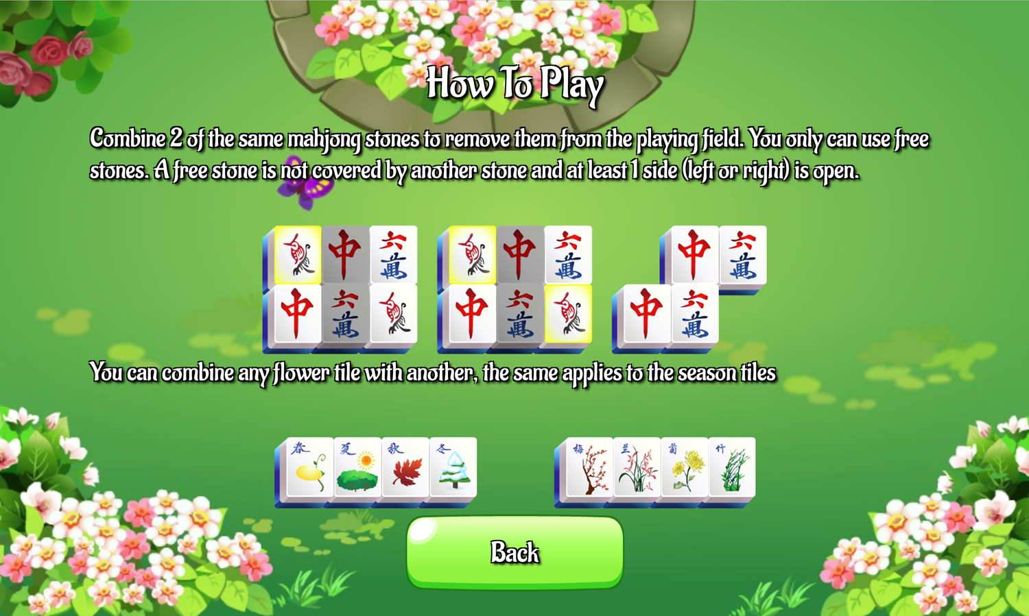 Mahjong Gardens Game How to Play Screen Screenshot.