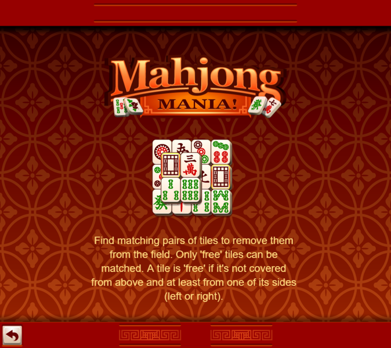 Mahjong Mania Game Instructions Screenshot.
