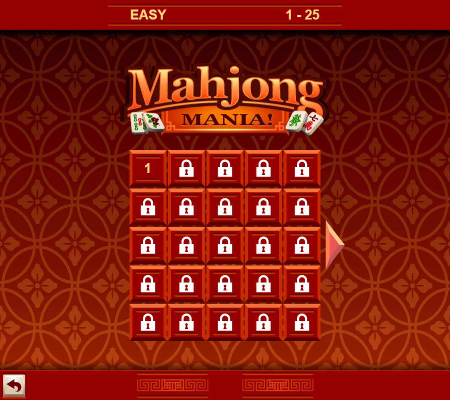 Mahjong Mania Game Level Select Screenshot.