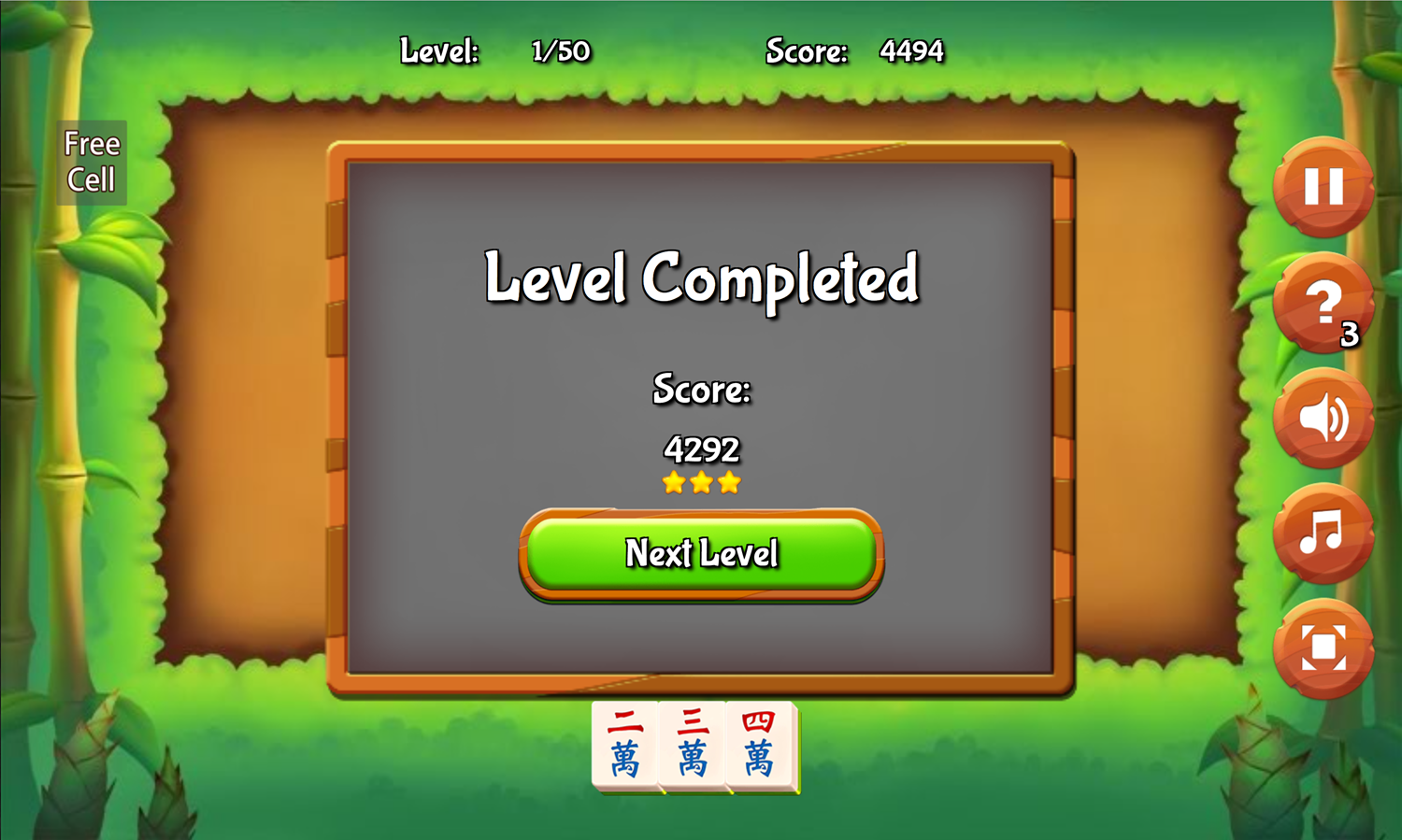 Mahjong Sequence Game Level Completed Screen Screenshot.