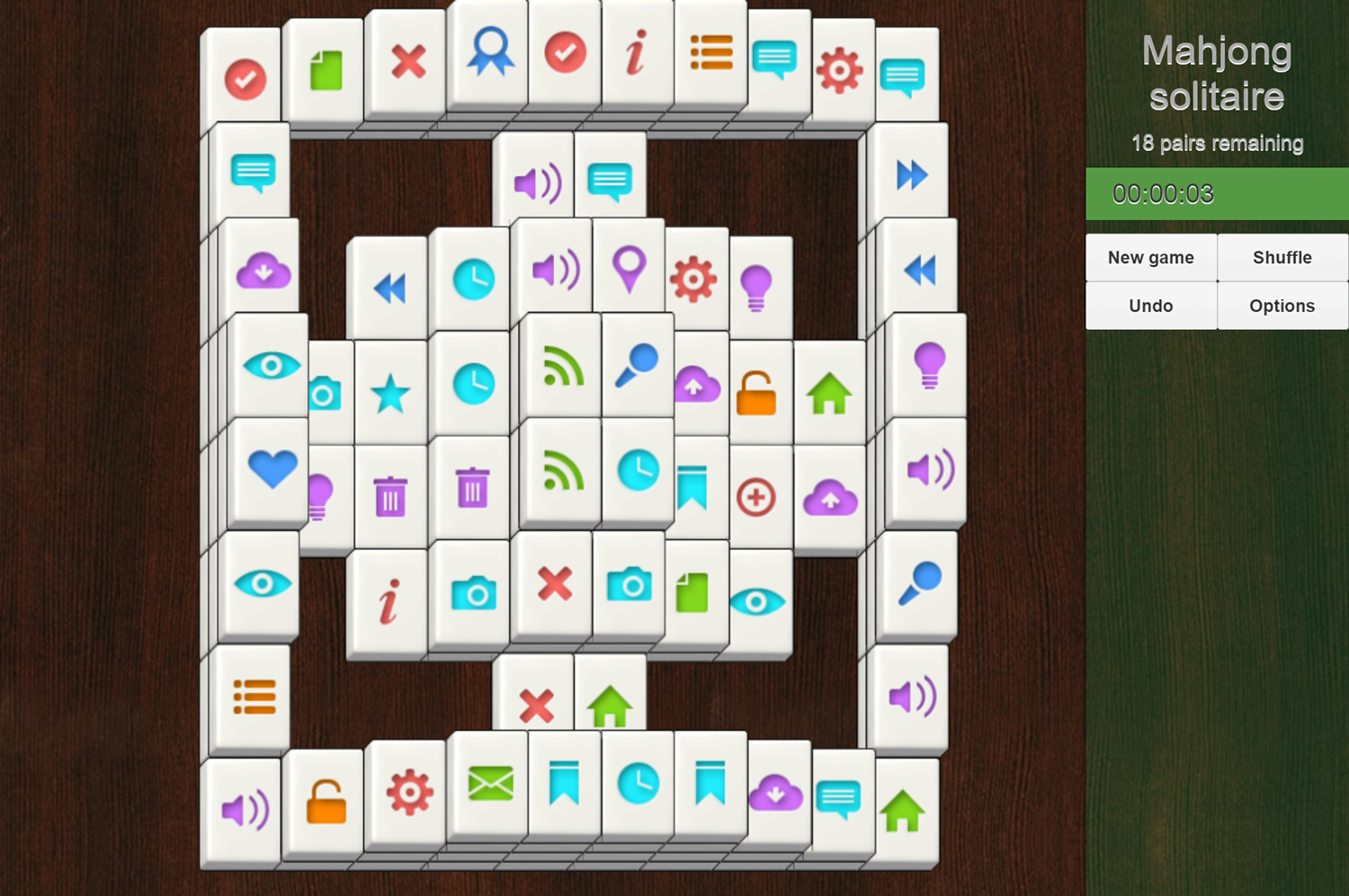 Mahjong Solitaire Wall Game Screenshot.