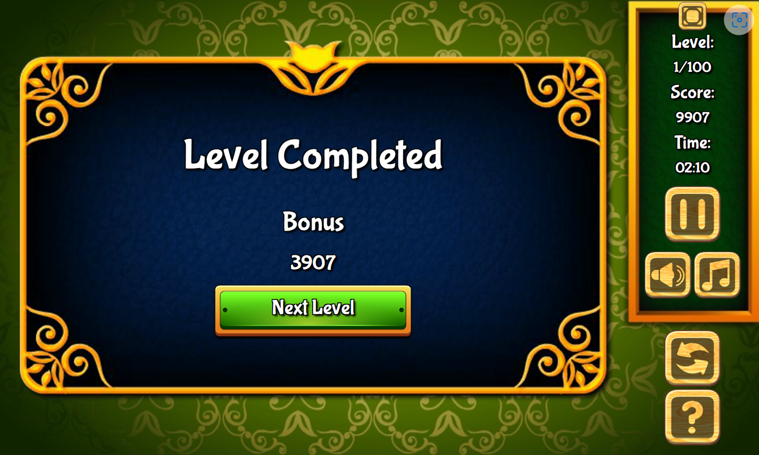 Mahjong Tiles Game Level Completed Screenshot.