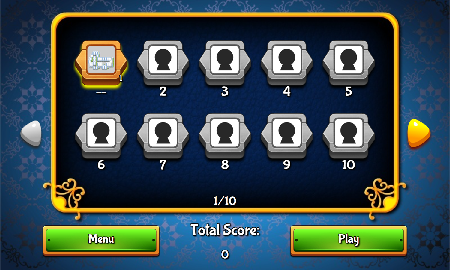 Mahjong Tiles Game Level Select Screenshot.
