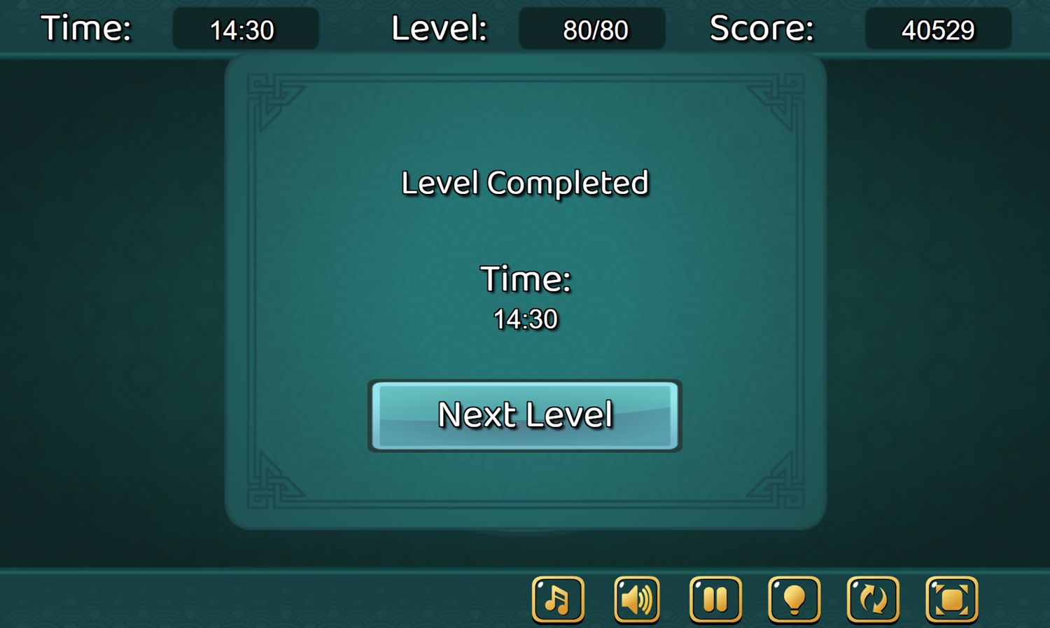 Mahjong Tower Game Final Level Completed Screenshot.