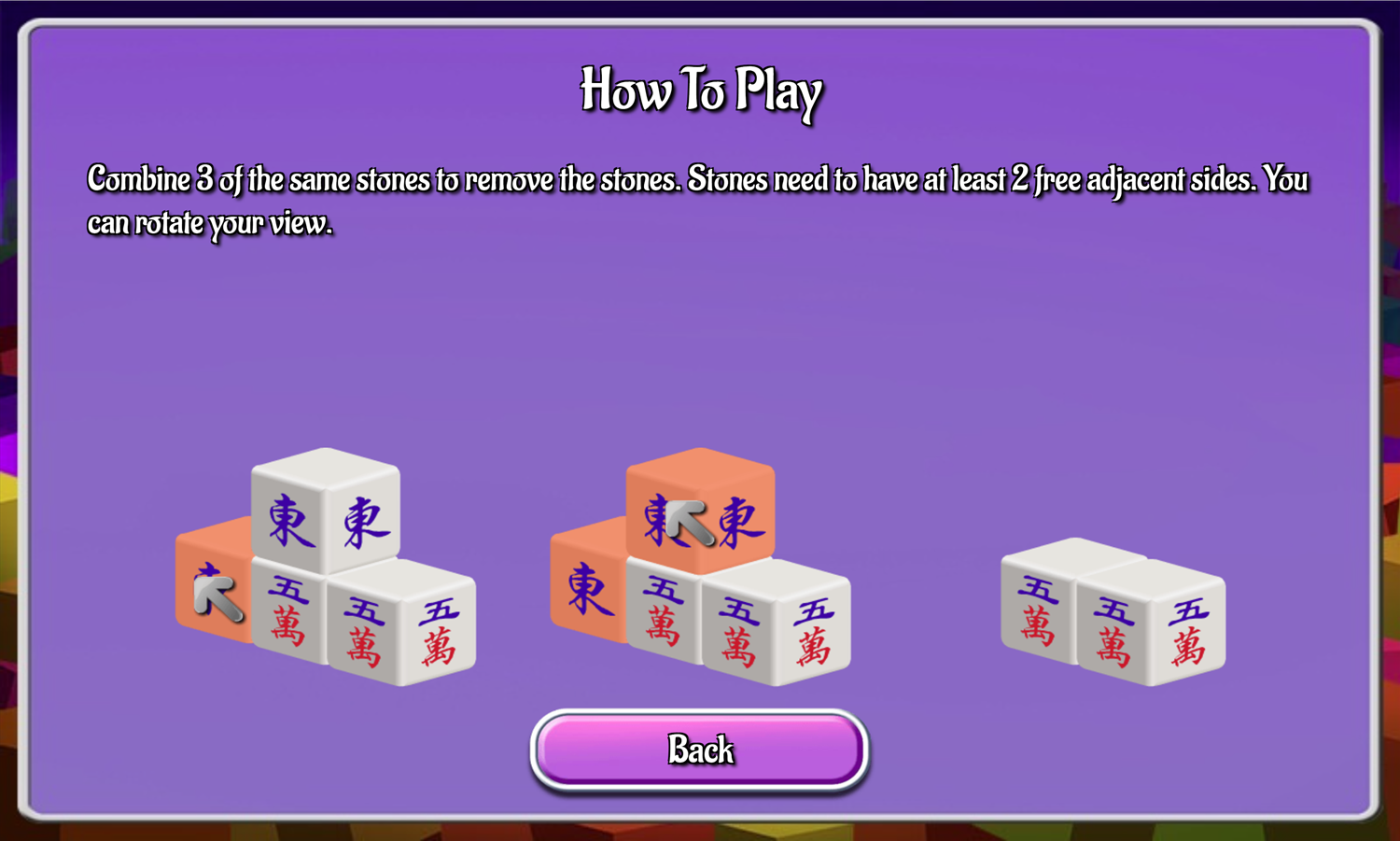 Mahjong Triple Dimensions Game How to Play Screen Screenshot.