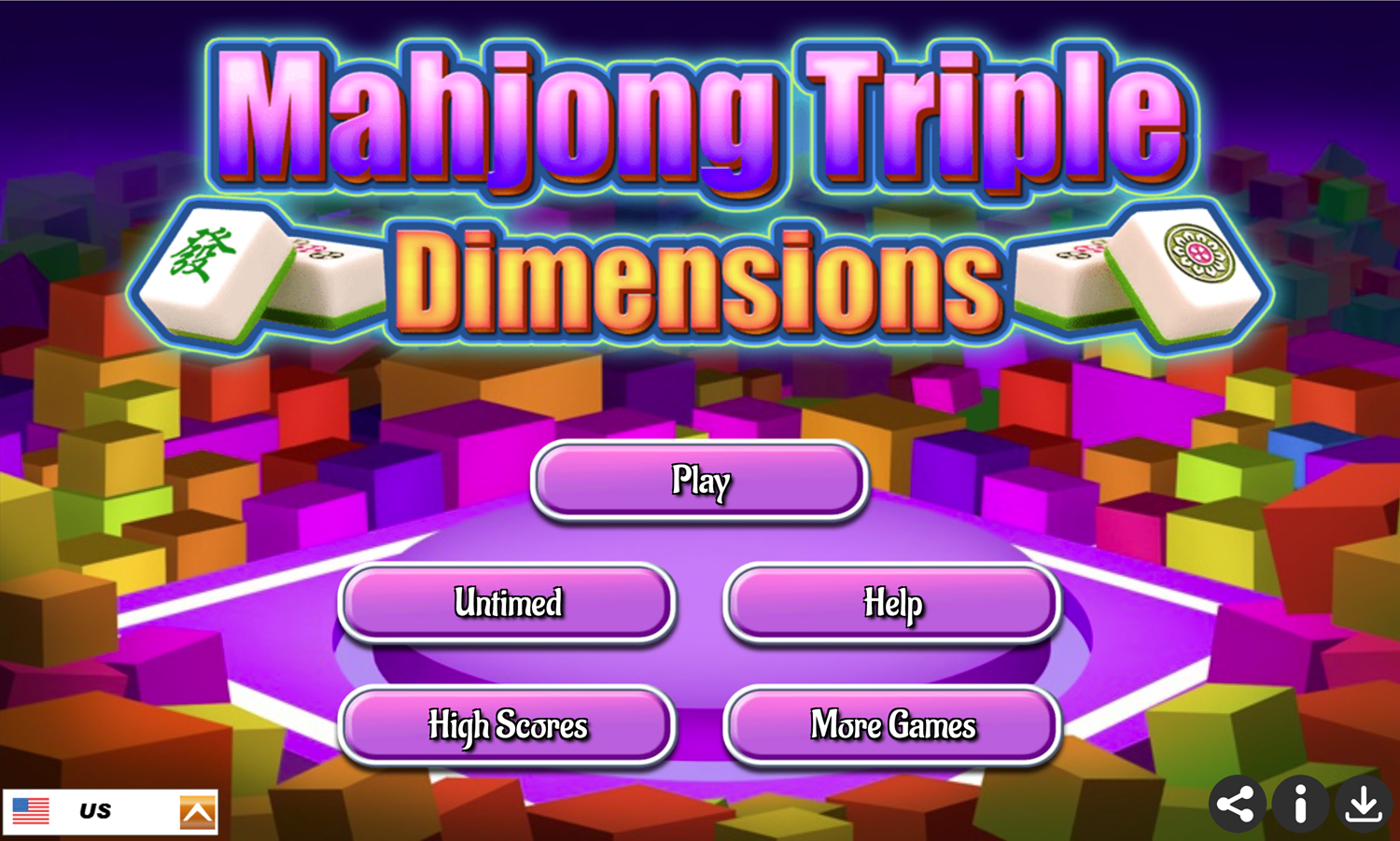 Mahjong Triple Dimensions Game Welcome Screen Screenshot.