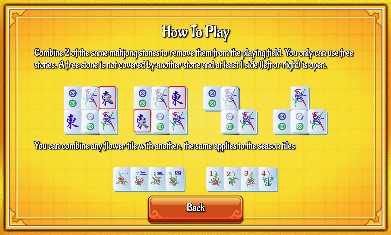 Mahjongg China Game How to Play Screen Screenshot.