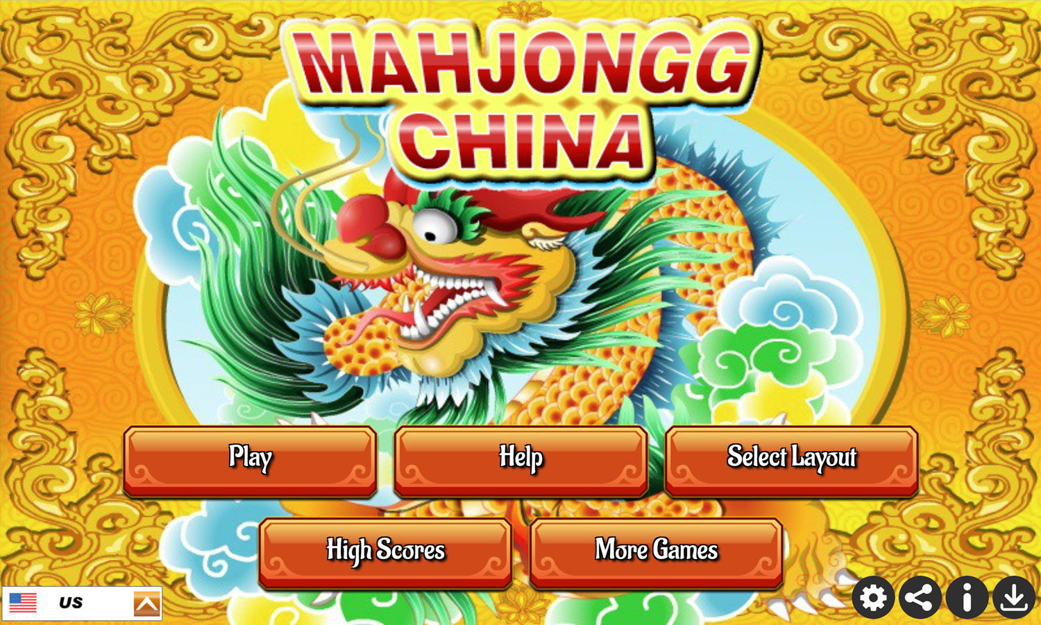 Mahjongg China Game Welcome Screen Screenshot.