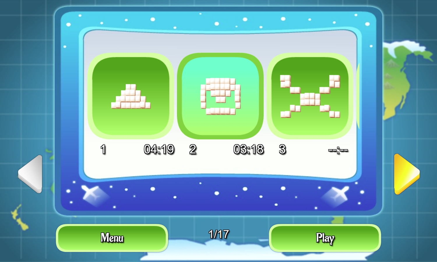 Mahjongg Journey Game Challenge Mode Level Select Screen Screenshot.