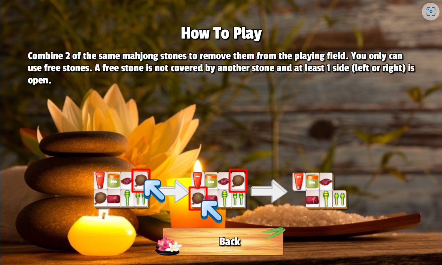 Mahjongg Relax Game How To Play Screenshot.