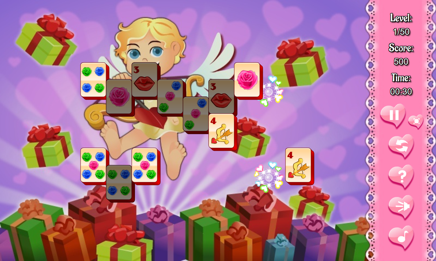 Mahjongg Valentine Game Level Play Screenshot.