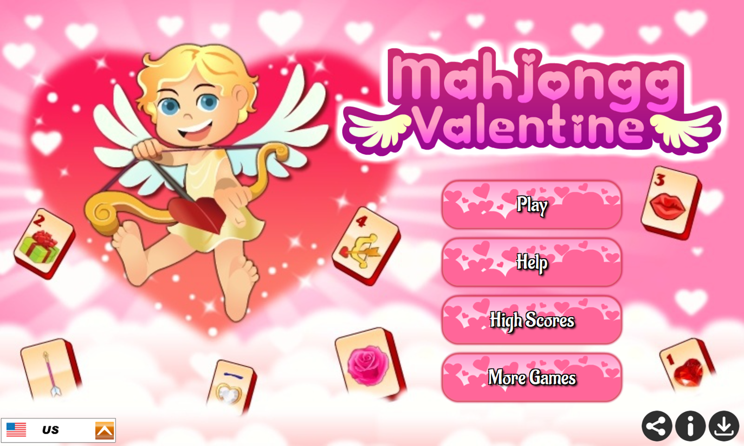 Mahjongg Valentine Game Welcome Screen Screenshot.