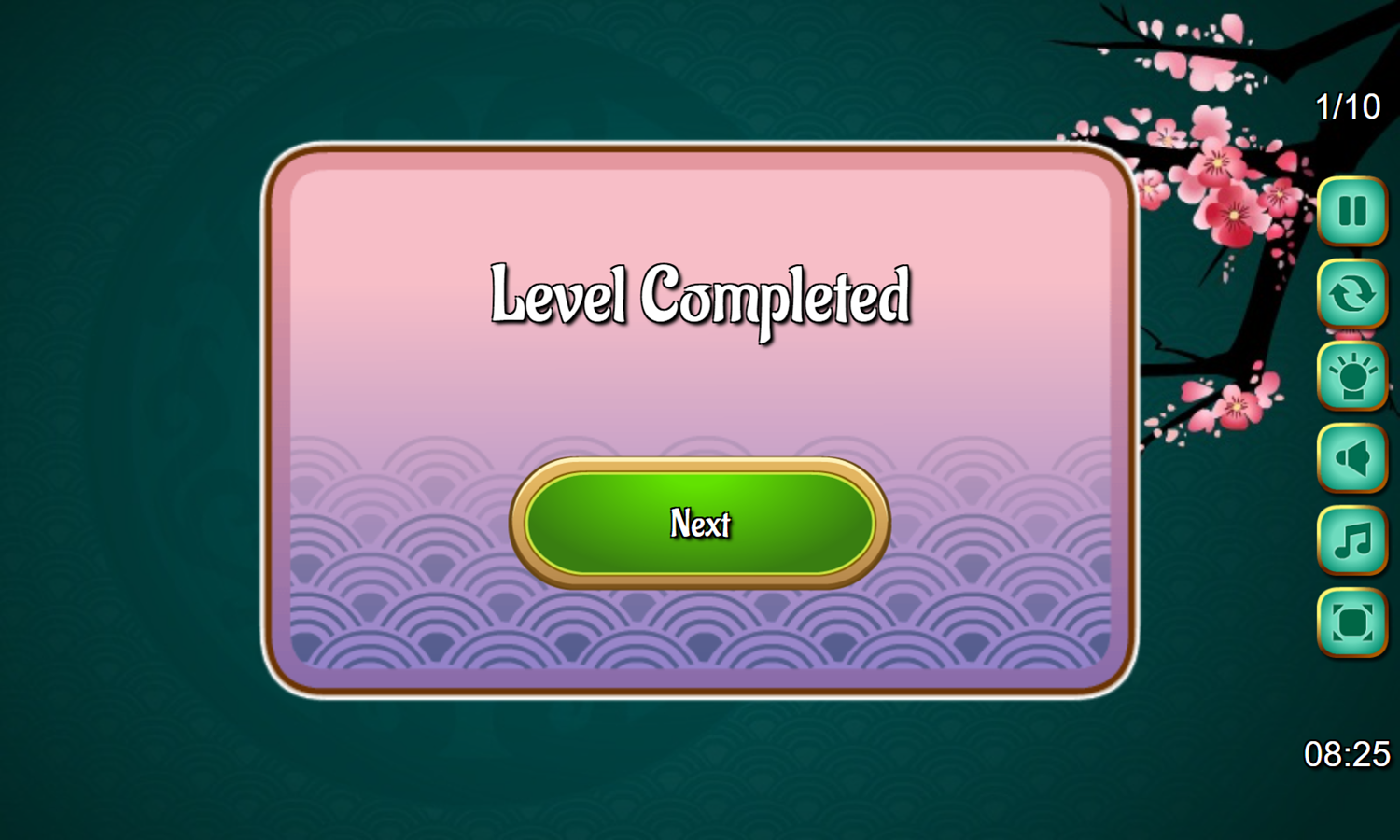 Majong Game Level Completed Screenshot.