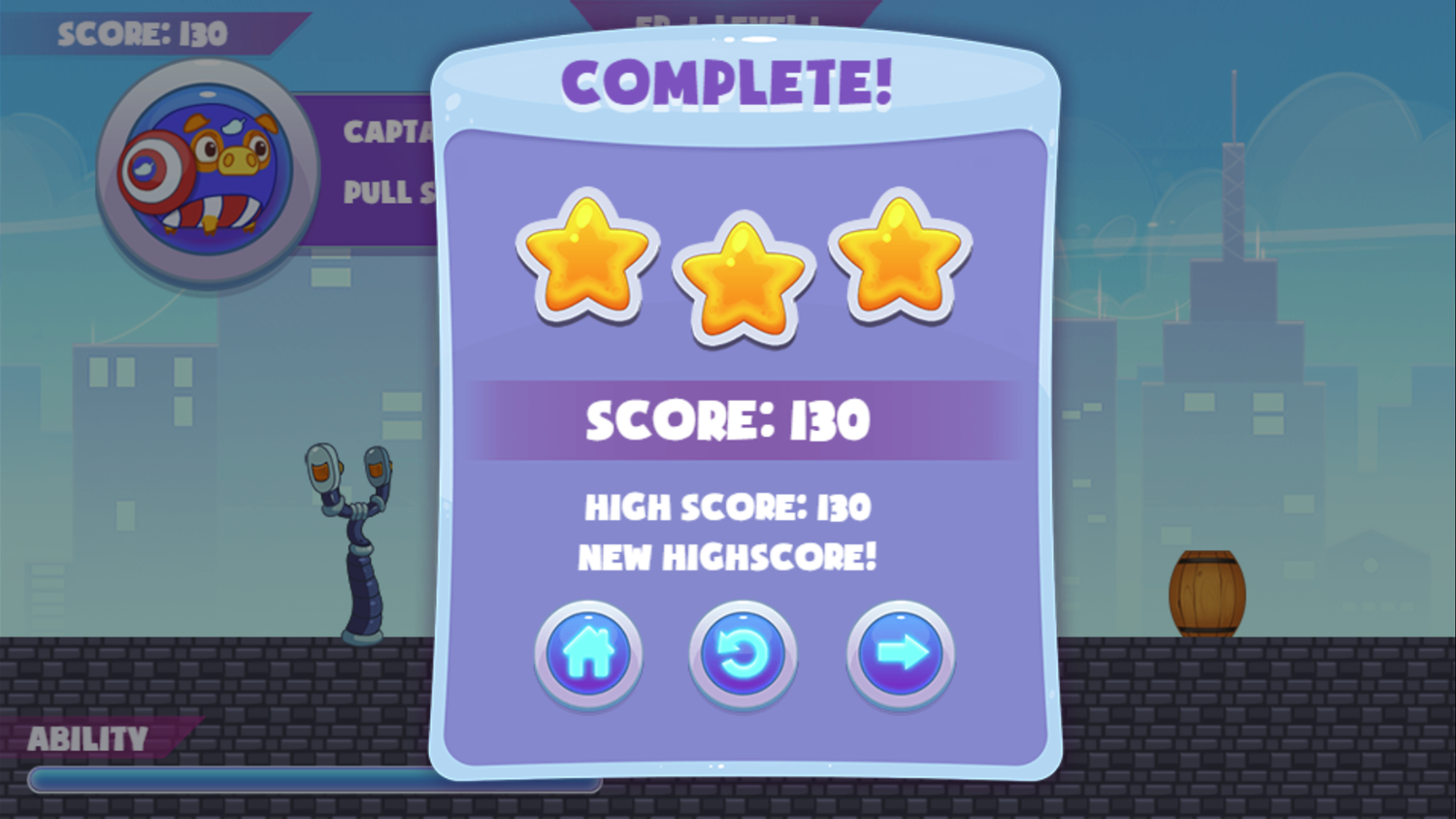Mango Piggy Piggy Hero Game Level Complete Screen Screenshot.