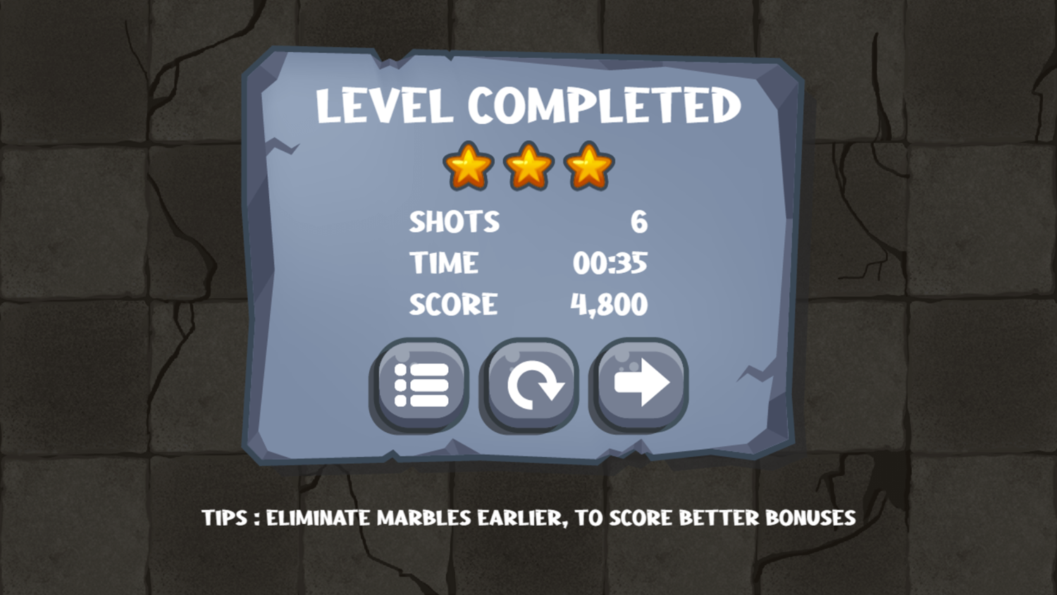 Marble Blast Game Level Completed Screenshot.