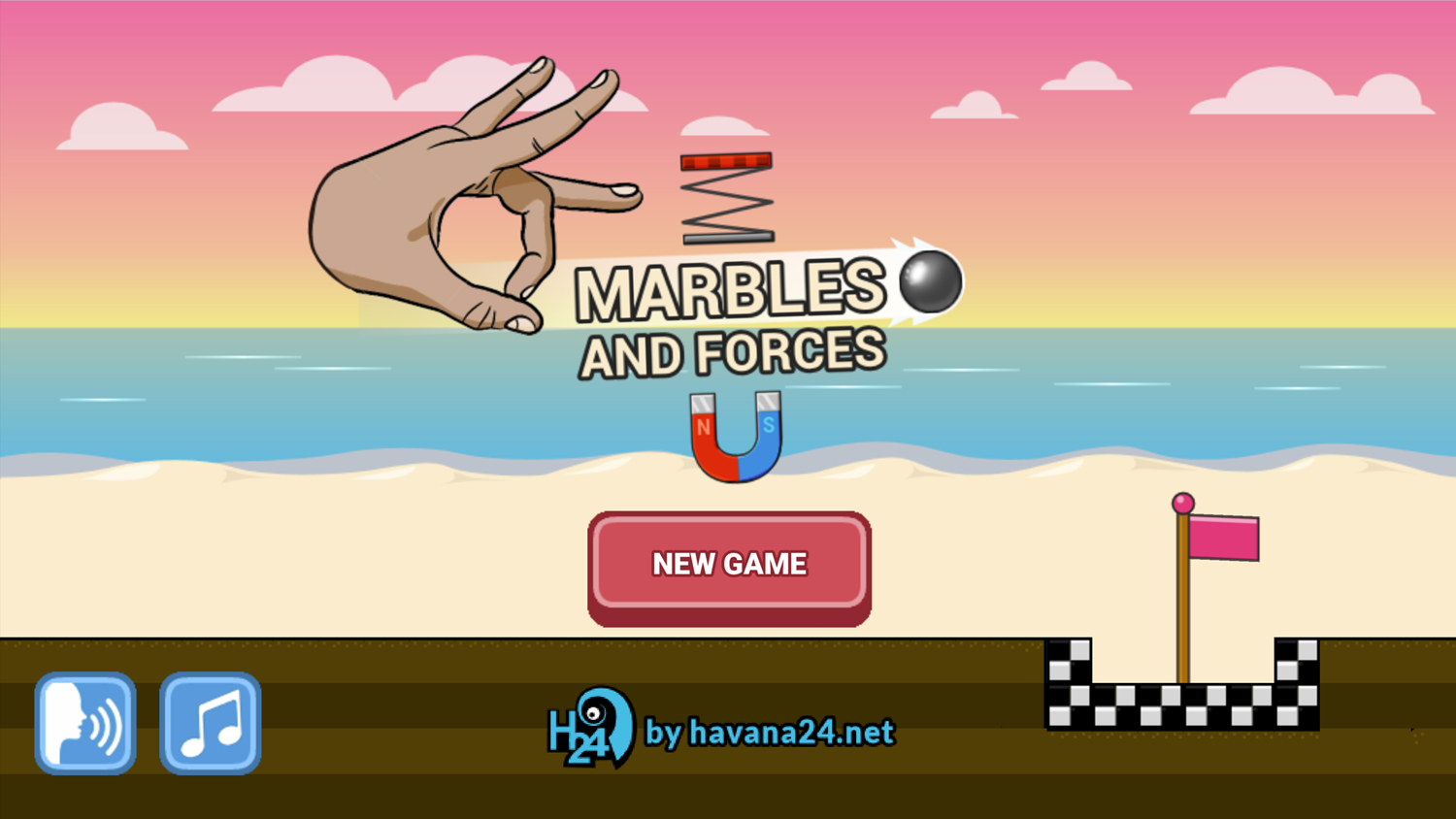 Marbles And Forces Game Welcome Screen Screenshot.