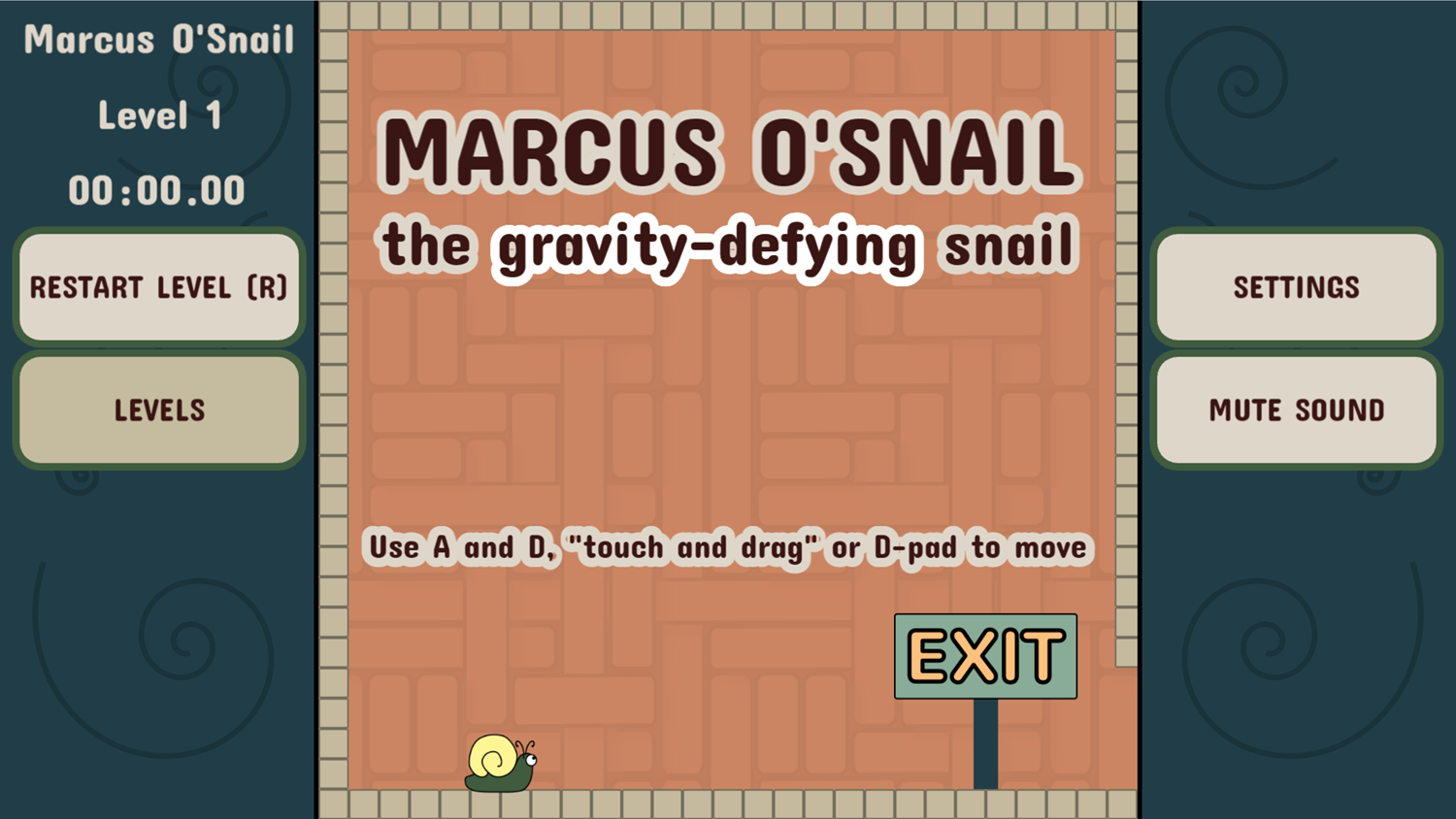 Marcus O'Snail Game Welcome Screen Screenshot.