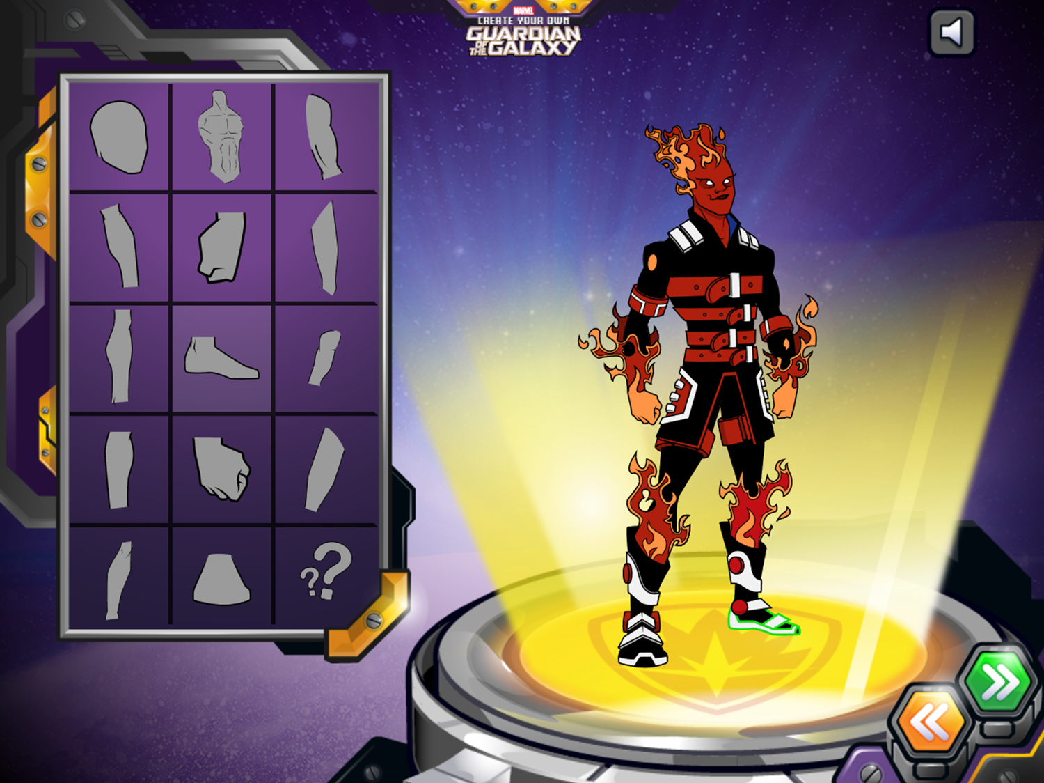 Marvel Create Your Own Guardian of the Galaxy Game Designed Character Screenshot.