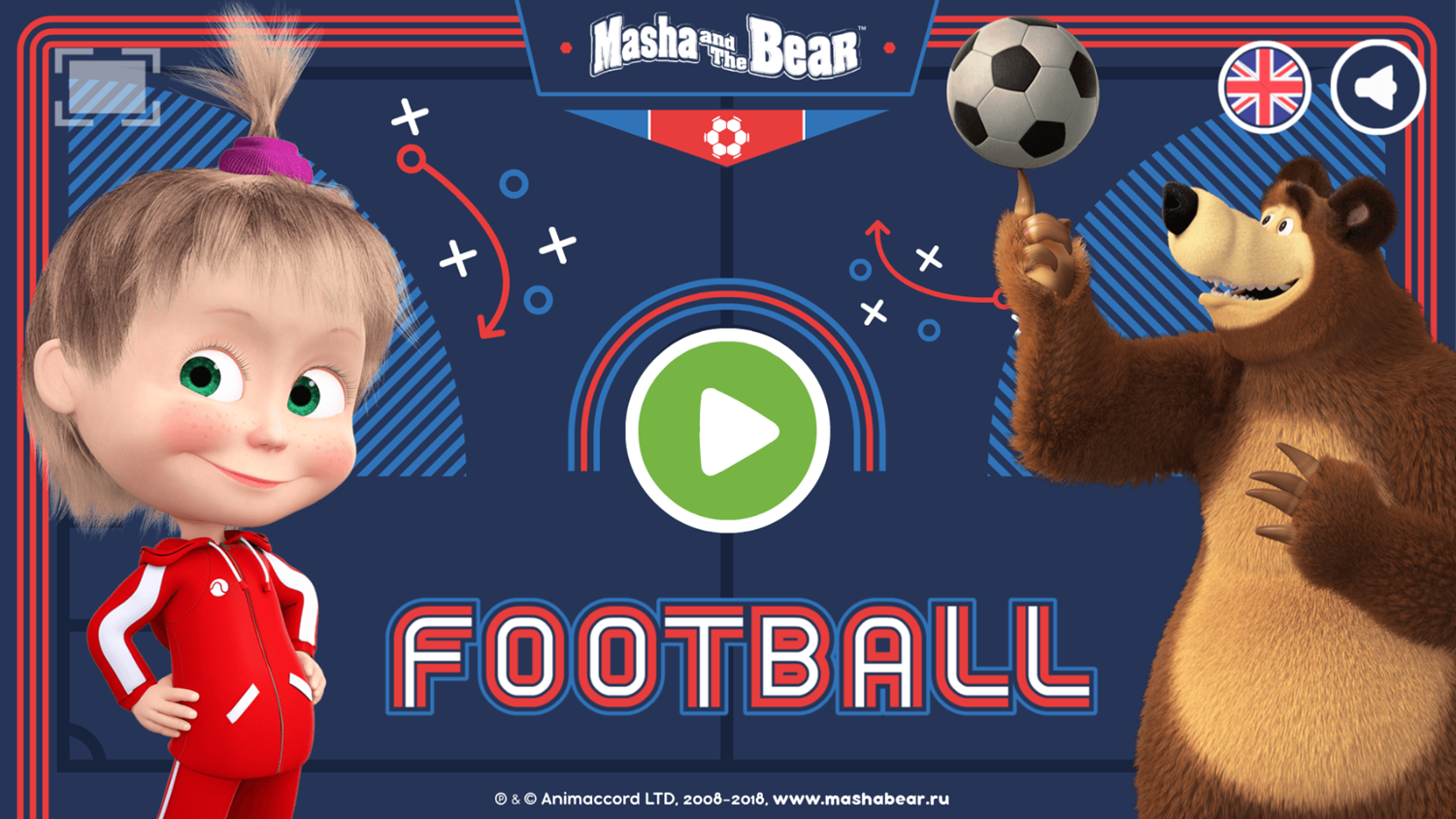 Masha and the Bear Football Game Welcome Screen Screenshot.