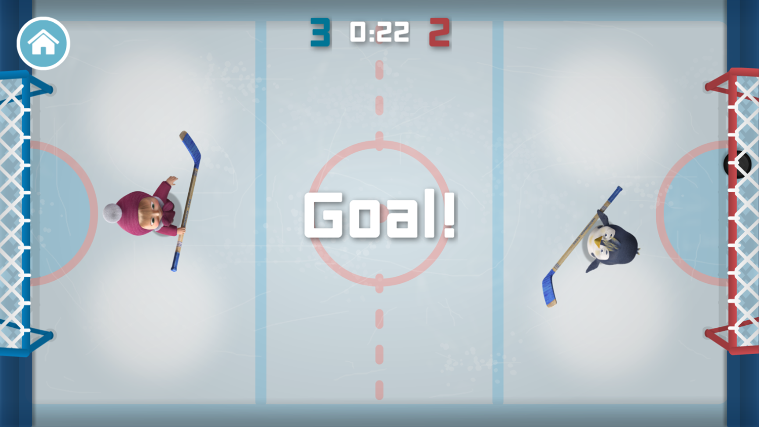 Masha and the Bear Hockey Game Goal Screenshot.
