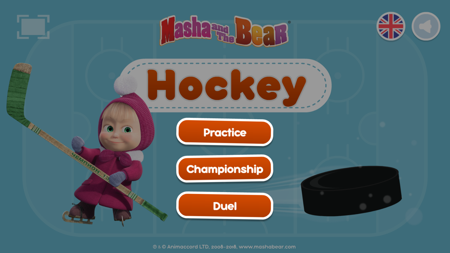 Masha and the Bear Hockey Game Select Mode Screenshot.