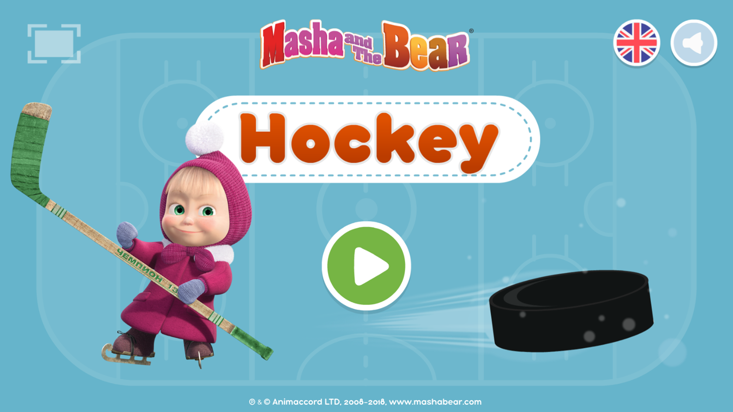 Masha and the Bear Hockey Game Welcome Screen Screenshot.
