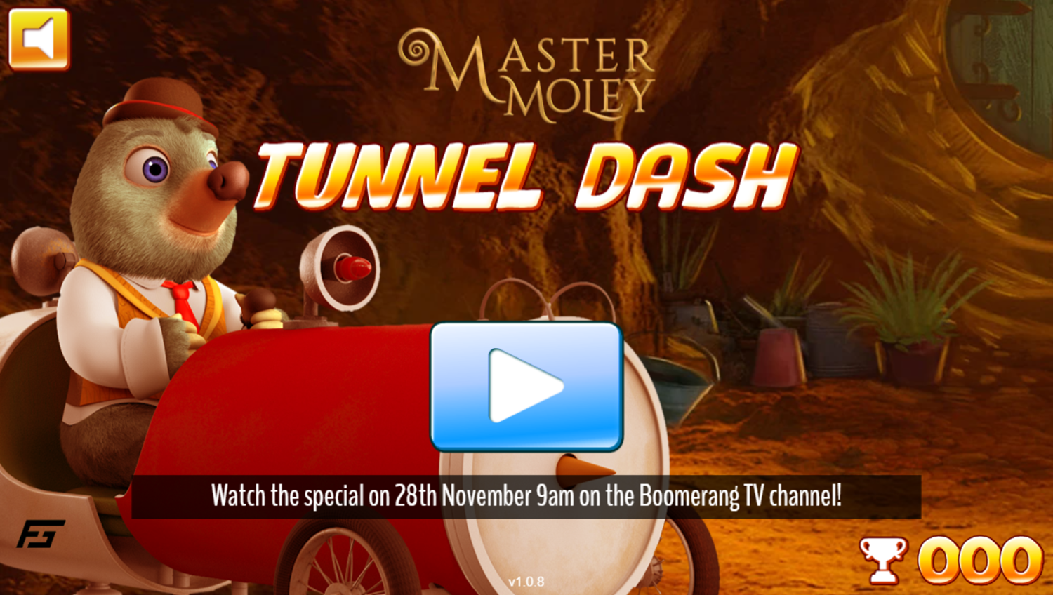 Master Moley Tunnel Dash Game Welcome Screen Screenshot.