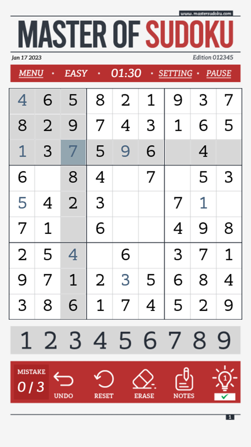 Master of Sudoku Game Play Screenshot.